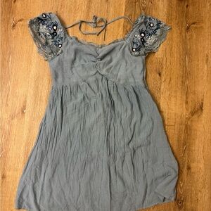 Entro Blue Dress with Lace Trim